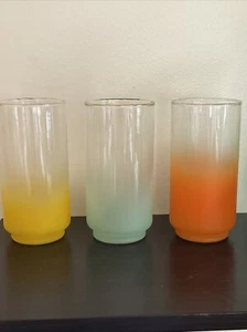 3 Vintage MCM Blendo Trinkgläser Orange/Gelb/Grün Goldrand - Bild 1 von 5