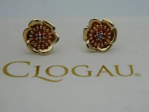 Clogau 9ct Gold Ruby & Black Diamond Welsh Poppy Stud Earrings RRP £430.00 - Picture 1 of 5