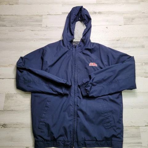Ole Miss Full Zip Hooded Blue Jacket Men's Size Medium Cover