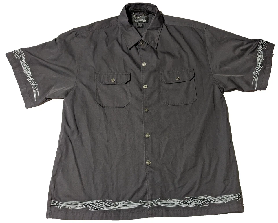 Camisa CHROME EAGLE Hombres XL Gris Botón a Presión Bordada Moto Mecánica Foto 1 de 4