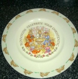 Royal Doulton Porcelain China Bunnykins Christening Plate Vintage Collectible - Picture 1 of 4