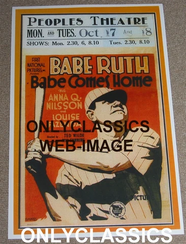 1927 "BABE RUTH COMES HOME" BASEBALL MOVIE THEATER 11X17 POSTER NEW YORK YANKEES Cover