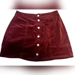Minifalda para mujer Melville Borgoña Terciopelo Botón Frontal Línea A Talla Mediana - Imagen 1 de 7