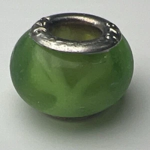 925 Sterling Silber Retro Slide Charm Murano Glas Blase Perle grün weiß Sterne - Bild 1 von 8