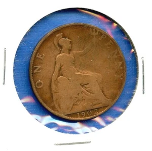 1902 English One Penny Great Britain King Edward VII Bronze Cent #25 England, UK - Picture 1 of 3