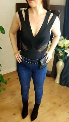 Silvian Heach Black Mesh Panelled Bodysuit - Image 1 of 4