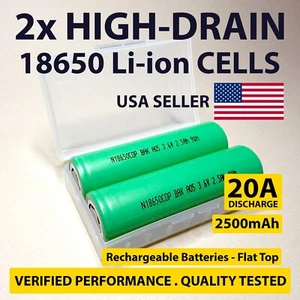 2x 18650 2600mAh 3.7V 20A Flat Top Li-ion Batteries + Case – Flashlight, RC - Picture 1 of 9