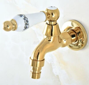 Gold Color Brass Ceramic handle Water Faucet Washing Machine Water Mouth Tap - Picture 1 of 7