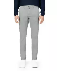 Borghese Men's  Slim Fit Trousers With Zip And Button Fastening In Grey - Picture 1 of 2