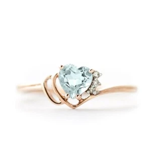 14K. SOLID GOLD RING WITH NATURAL DIAMOND & AQUAMARINE (Rose Gold) - Picture 1 of 8