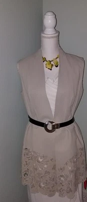 Elie Tahari Laila вырез ягненка кожи песок жилет размер средний новый - Изображение 1 из 4