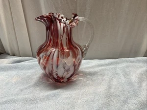 Antique Handblown Red And White Art Glass Pitcher 8” - Picture 1 of 5