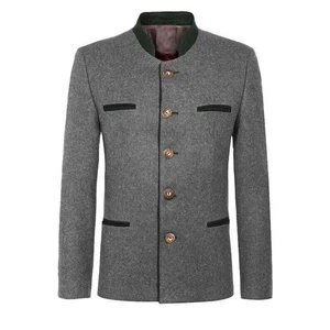 Men Bavarian Jacket Grey 100% Wool Scottish Tyrol Loden German Bavarian Jackets - Picture 1 of 2