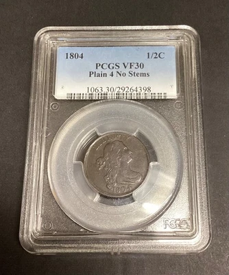 PCGS 1804 Half Cent VF 30 Plain 4 No Stems - Image 1 of 4