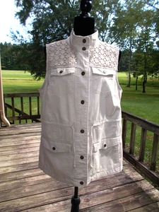Gilet Liz Claiborne Snap Front Coulisse Pizzo Sovrapposizione Beige Taglia 12 - Foto 1 di 7