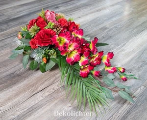 Gesteck Blumengesteck Kunstgesteck Deko Grabgesteck Blumen rot 60cm Gladiolen - Bild 1 von 5