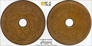 DÄNEMARK 1932 5 ERZ PCGS AU58 - Bild 1 von 4