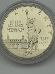 1986 S ELLIS ISLAND  Proof Commemorative 90% Silver Dollar Statue Of Liberty - Picture 1 of 2