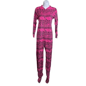 Hello Kitty by Sanrio Women's Pink One Piece Footie Pajamas Size S Cozy Kawaii - Picture 1 of 18