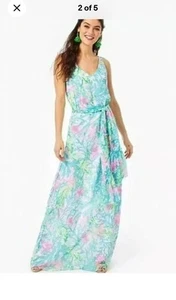 NWOT LILLY PULITZER SIZE Small LANI MAXI DRESS *CORAL BAY* MULTI METALLIC - Picture 1 of 7