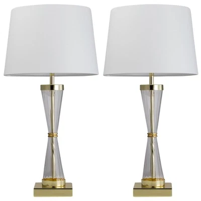 Coppia di lampade da comodino touch control paralume moderno oro bianco - Immagine 1 di 4