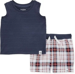 Burt’s Bees Baby Boys Organic Cotton  Tank Top Shirt & Shorts Outfit Set New - Picture 1 of 6