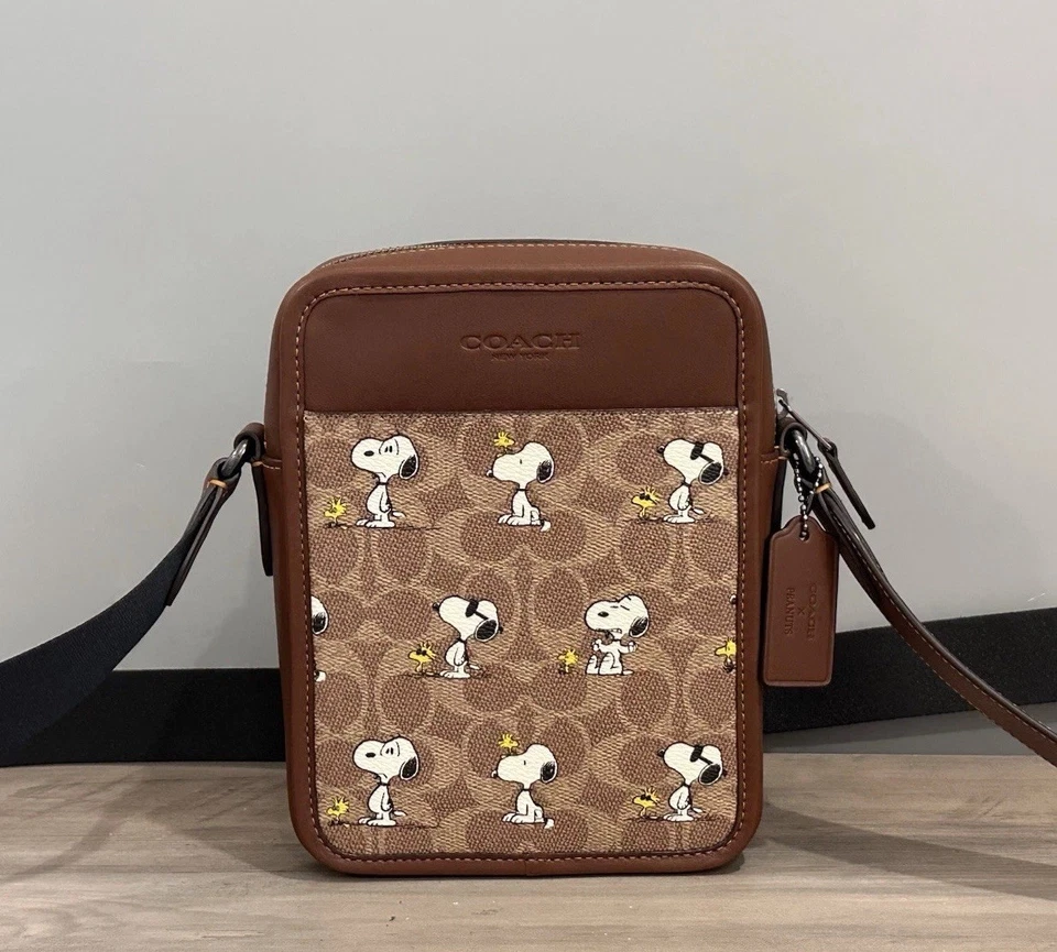 Coach X Peanuts Sullivan Crossbody Bag Signature Canvas Snoopy Print CBK48