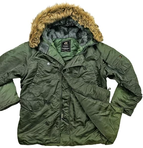 *HOT Men's ALPHA INDUSTRIES N-3B MILITARY PARKA COLD FUR HOODED Zip GREEN Coat M - Picture 1 of 17
