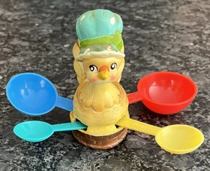 Vtg Josef Originals Ceramic Chicken Hen with Measuring Spoons Kitschy Figurine - Picture 1 of 9
