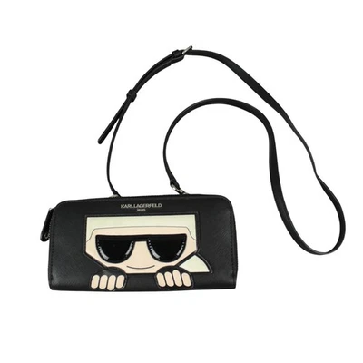 KARL LAGERFELD PARIS Mujeres Cuero Cámara Bandolera Bolso Cartera Negro Usado en Excelente Condición Foto 1 de 4