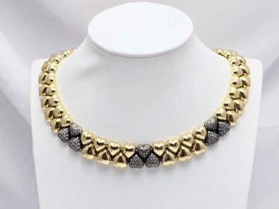 Collar de eslabones gargantilla de diamantes con múltiples corazones antiguos de oro multicolor de dos tonos de 18 quilates Foto 1 de 4