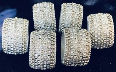 Juego de 6 servilletas estilo pavé estrás tachonadas anillos plata brillo Foto 1 de 4