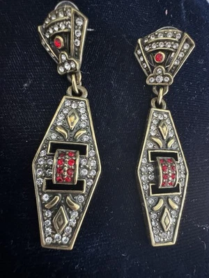 NWOT Heidi Daus earrings, Long Dangling Earrings Red & White Crystal - Image 1 of 4
