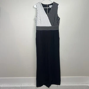 Mono Calvin Klein Negro Blanco Traje de Una Pieza Talla 10 Mameluco Cremallera Oficina - Imagen 1 de 17