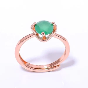 Ring Smaragd (simuliert) versilbert Schmuck rosevergoldet Adjst RC7382-2 - Bild 1 von 6