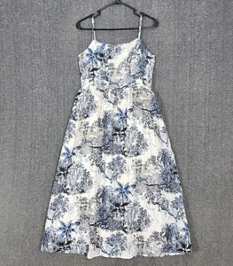 H&M Dress Womens Medium Blue White Floral Cottagecore Smocked Sleeveless Midi - Picture 1 of 11