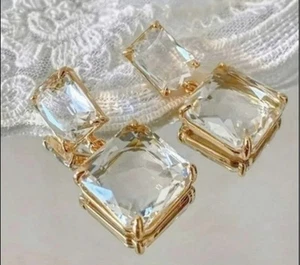 Anthropologie Clear  Glass Gold Drop Earrings  - Picture 1 of 3