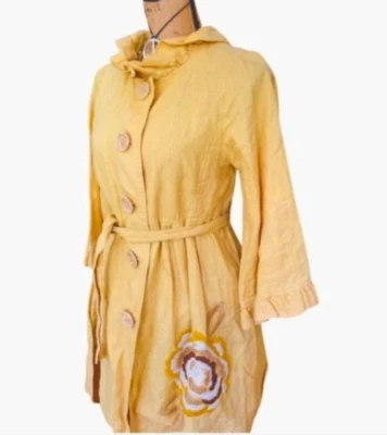 Chaqueta Ivy Jane Lino Amarillo Botón Bordado Floral TALLA PEQUEÑA Foto 1 de 4
