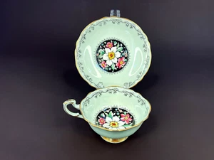 Vintage PARAGON Double Warrant Mint Green Floral Teacup and Saucer w Gold - Picture 1 of 11