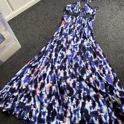 Firetrap Blue White vintage halter neck maxi dress size XS - Image 1 of 4