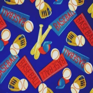 Baseball Equipments Royal Print Fleece Fabric - 60" Wide - Sold by The Yard - Picture 1 of 1