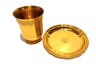 Cenicero Jean Puiforcat francés de plata esterlina Vermeil y taza roma o de cigarrillo Foto 1 de 4