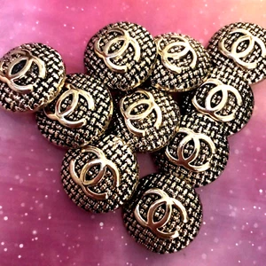 10 Vintage CHANEL Buttons Gold Checked Metal / Excellent CC👌Strong Shank Back - Picture 1 of 16