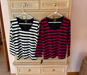 Neu mit Etikett Rafaella Petite gestreiftes Top - schwarz & weiß oder weinrot & schwarz PM - Bild 1 von 1