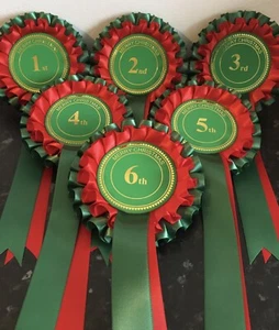 1st-6th 2 tier Christmas Rosettes Large 68mm Centres *FREE POSTAGE* - Imagen 1 de 3