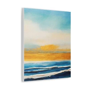 Wall Art Decor - Canvas Print Artwork - Blue Ocean Golden Sunset Print - Picture 1 of 10