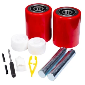 Pallet Jack/Truck Load Wheels Full Set with Axles and Rollers 3" x 3.75" Red - Picture 1 of 10