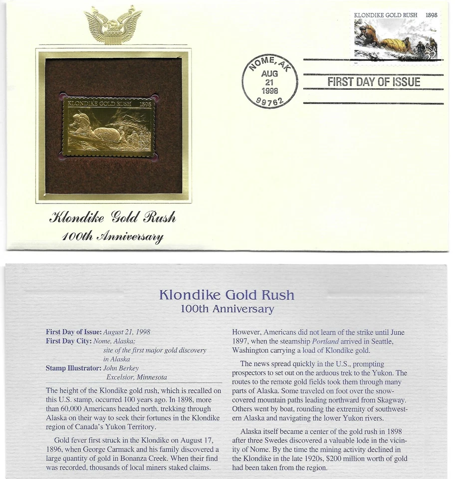 Klondike Gold Rush--100th Anniversary-1st day issue-Golden Replica - Image 1 of 1