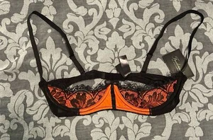 Frederick's of Hollywood Black Orange Satin Open Cup Underwire Bra - Picture 1 of 6