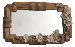 Vintage Spiegel Hollywood Regency MCM Floral Rechteck Wanddeko Kunst  - Bild 1 von 10